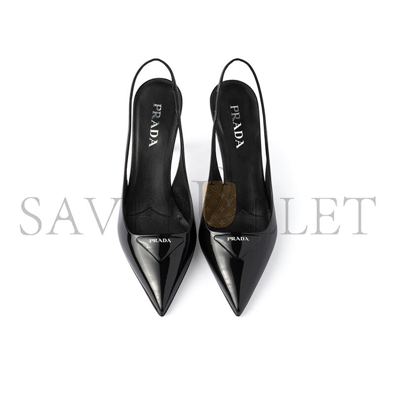 Pra*a triangle logo leather high heels